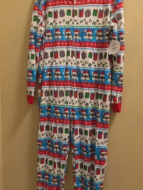 Holiday Buccess Print One-Piece Pajama - Red, Blue, White